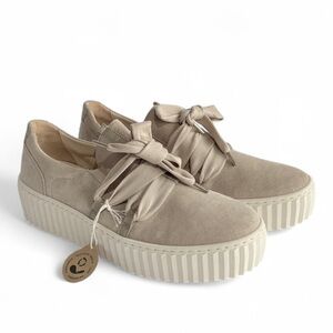 Gabor Beige Suede Platform Ribbon Lace Sneakers